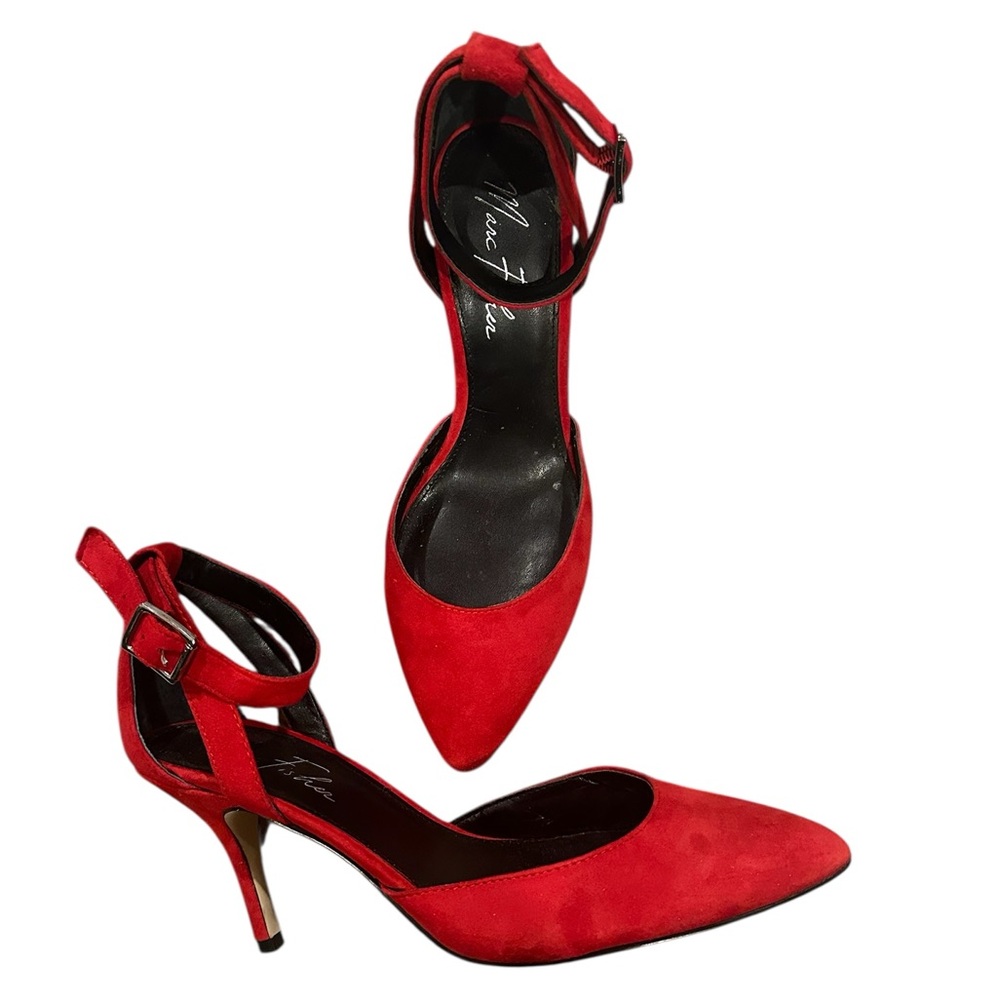 Marc Fisher Red Hein Pointy Toe Ankle Strap D’orsay Heels 7.5